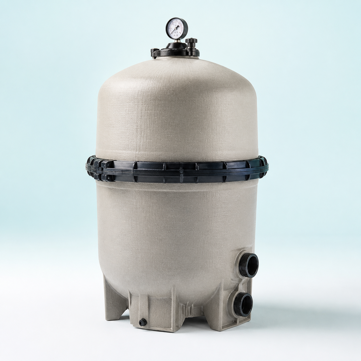 Swimming pool filter equipment on a pool equipment pad
