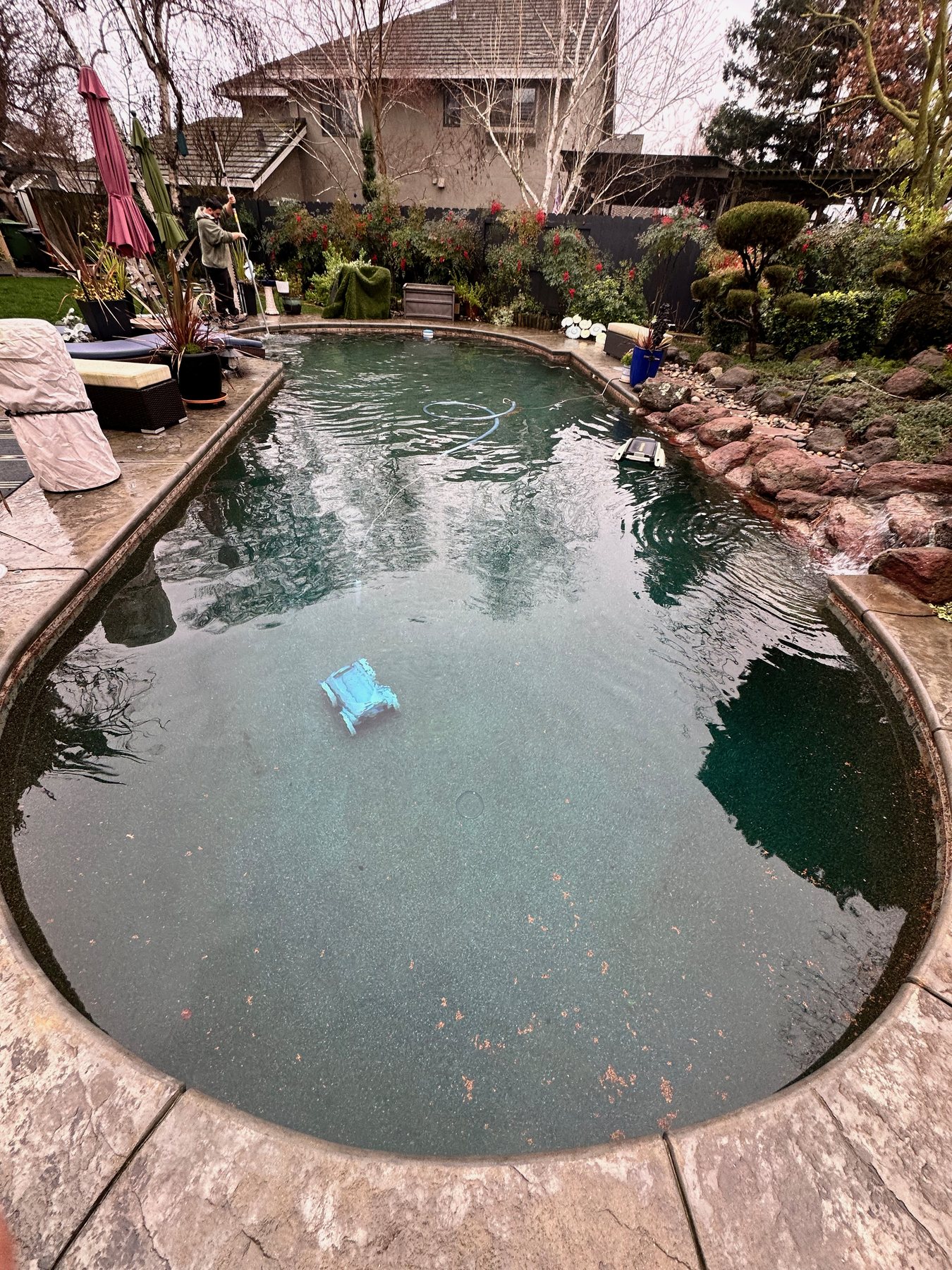 Automatic pool cleaner working through a heavy winter debris load