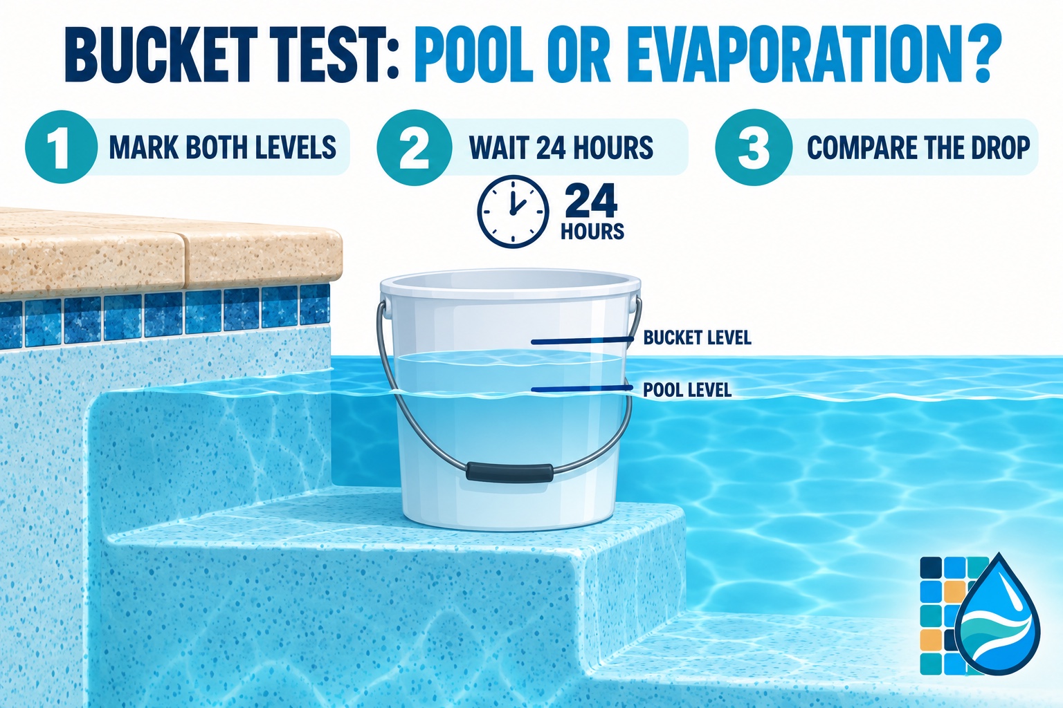 Is my pool leaking bucket test comparing pool and bucket water levels after 24 hours